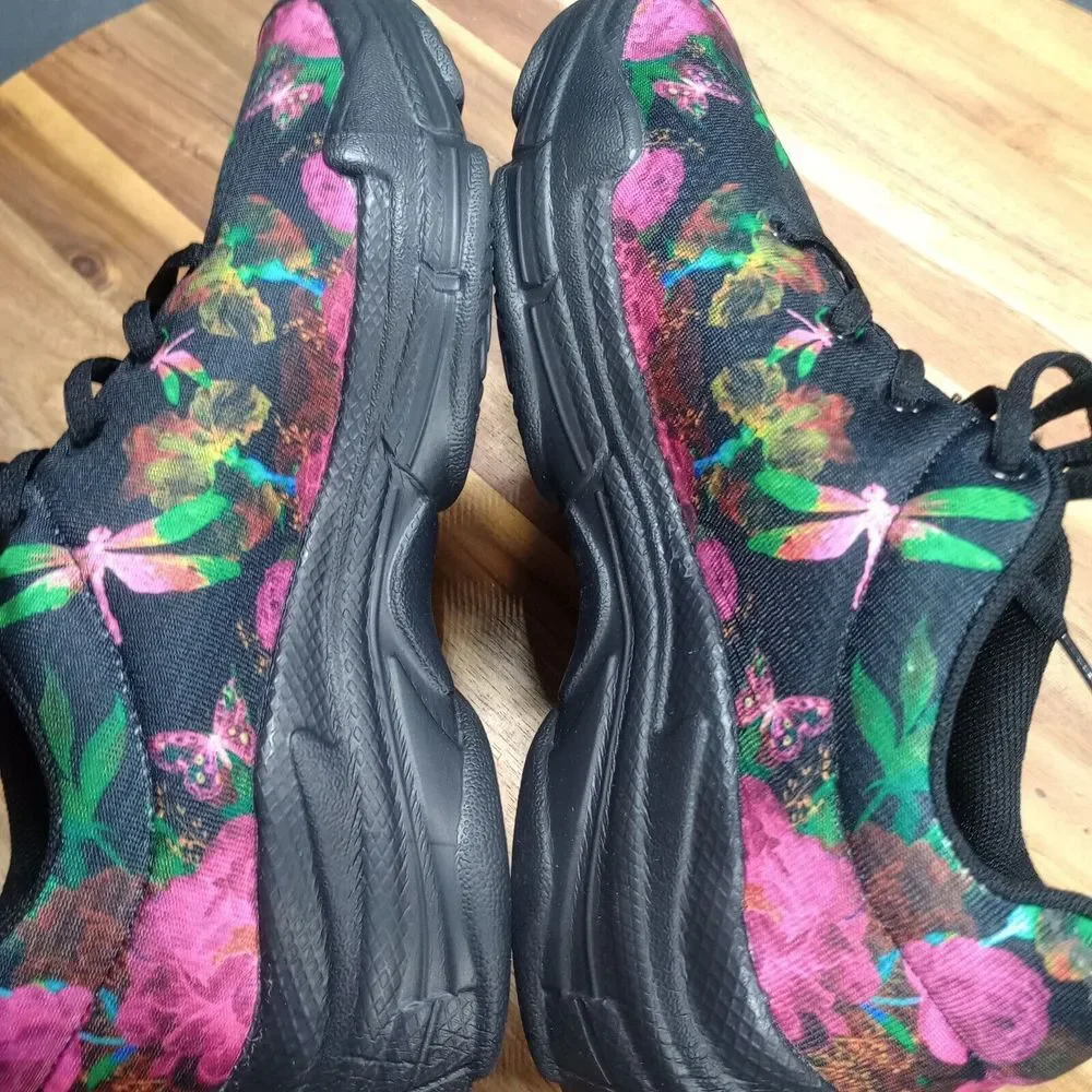 Yes We Vibe Sneakers‎ Shoes Womens Sz 7 M Floral Butteryfly Lace Up Colorful